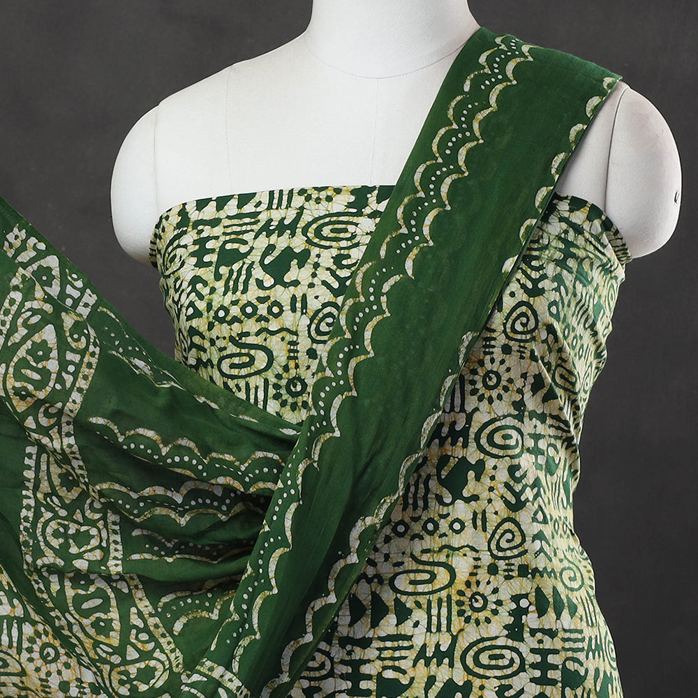 Green - 3pc Cotton Kutch Batik Print Dress Material 38