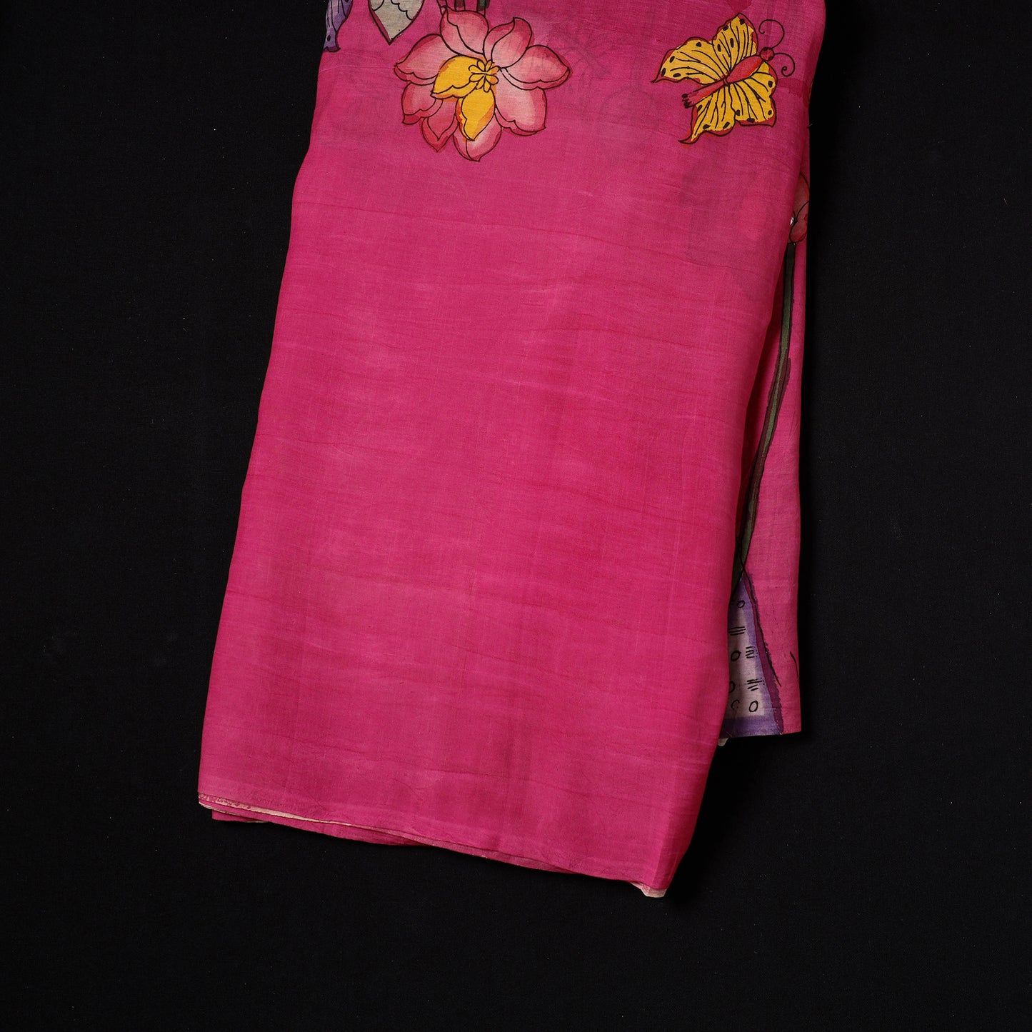Pink - natural dyed chanderi silk handpainted srikalahasti