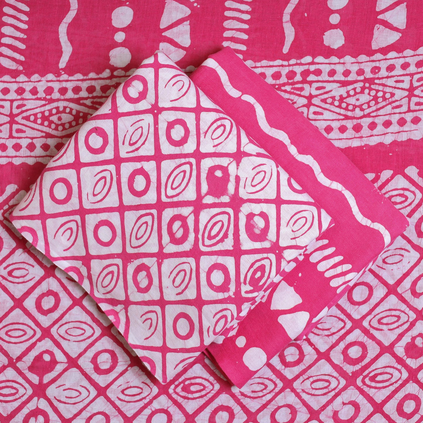 Pink - 3pc Cotton Kutch Batik Print Dress Material 23