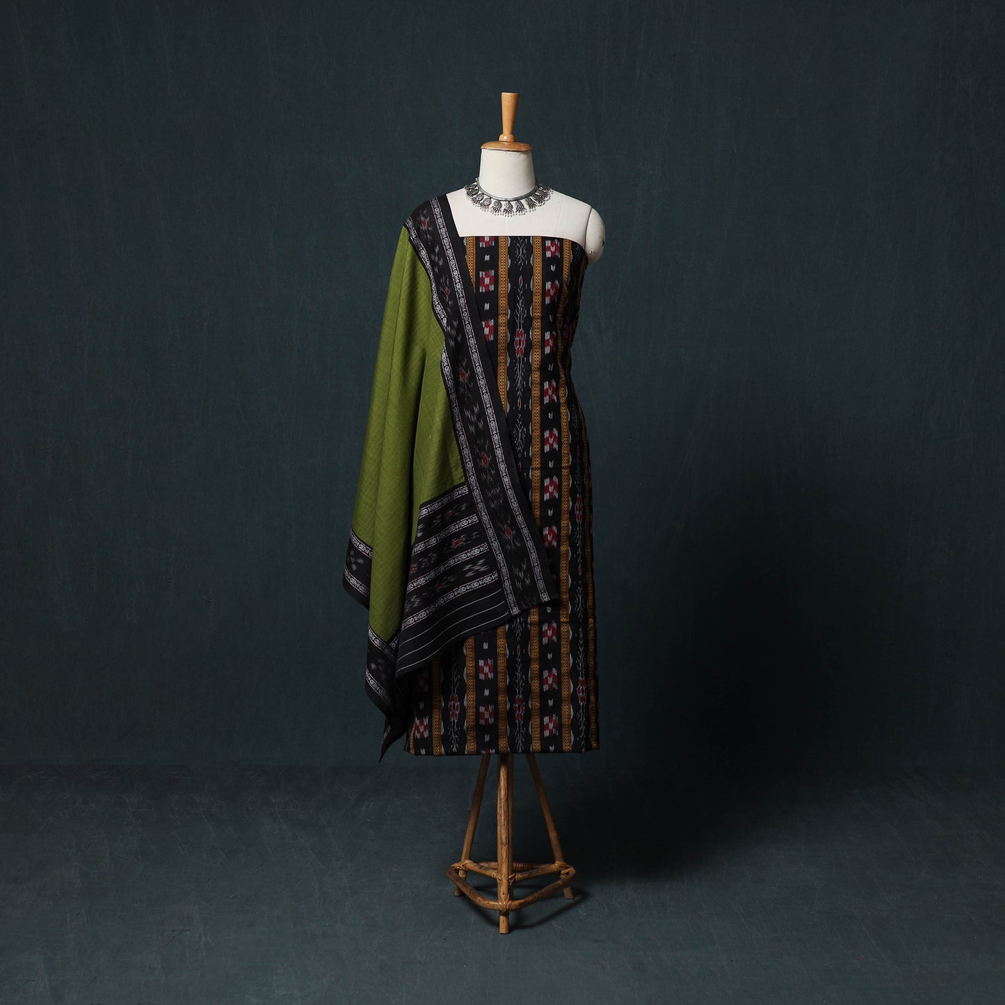 Handloom Cotton 3pc Unstitched Sambalpuri Ikat Dress Material Suit Set 16