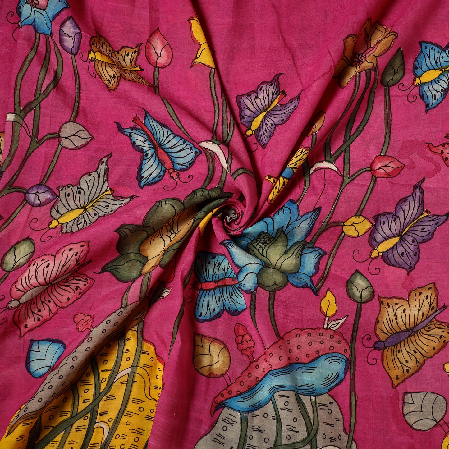 Pink - natural dyed chanderi silk handpainted srikalahasti