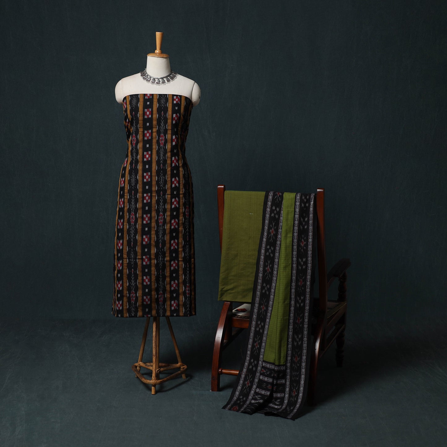 Handloom Cotton 3pc Unstitched Sambalpuri Ikat Dress Material Suit Set 16