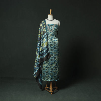 Bagru Vanaspati Block Print Modal Silk Lace Handwork 2pc Unstitched Dress Material Kurta Set 20