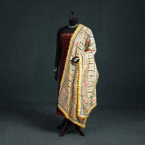 Ranihati Chapa Work Chanderi Silk Hand Embroidery Dupatta 05