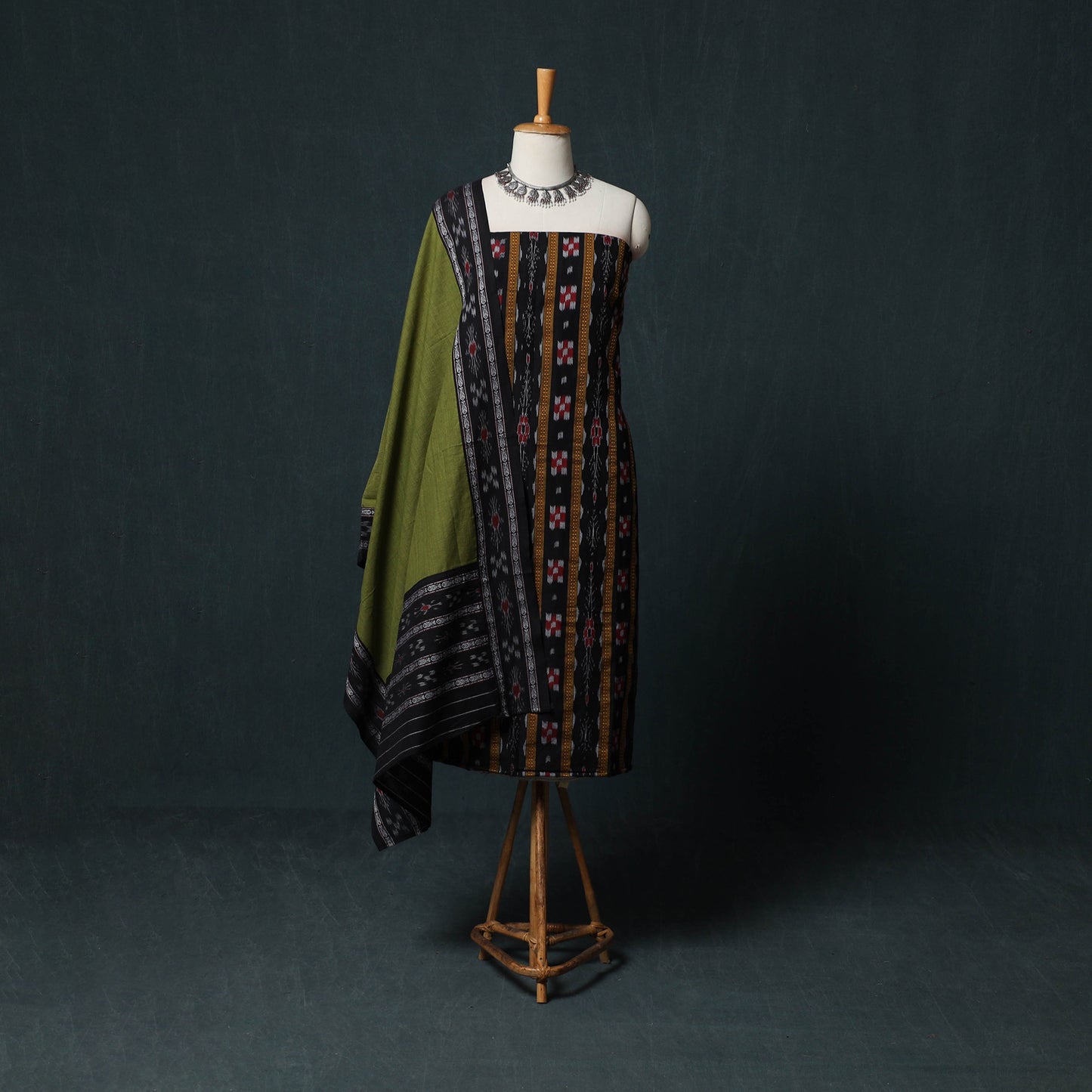 Handloom Cotton 3pc Unstitched Sambalpuri Ikat Dress Material Suit Set 17
