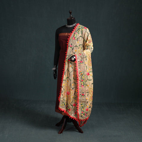 Ranihati Chapa Work Chanderi Silk Hand Embroidery Dupatta 07