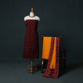 Handloom Cotton 3pc Unstitched Sambalpuri Ikat Dress Material Suit Set 18
