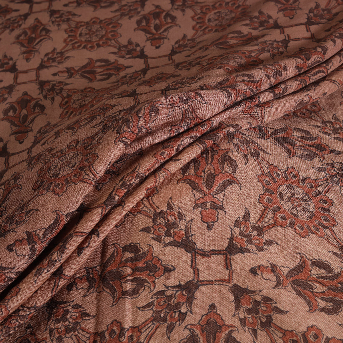 Handwoven Merino Wool Pedana Kalamkari Hand Block Print Natural Dyed Fabric 24