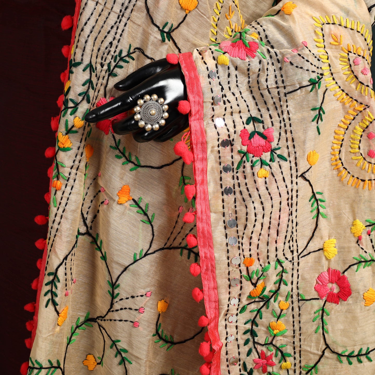 Ranihati Chapa Work Chanderi Silk Hand Embroidery Dupatta 07