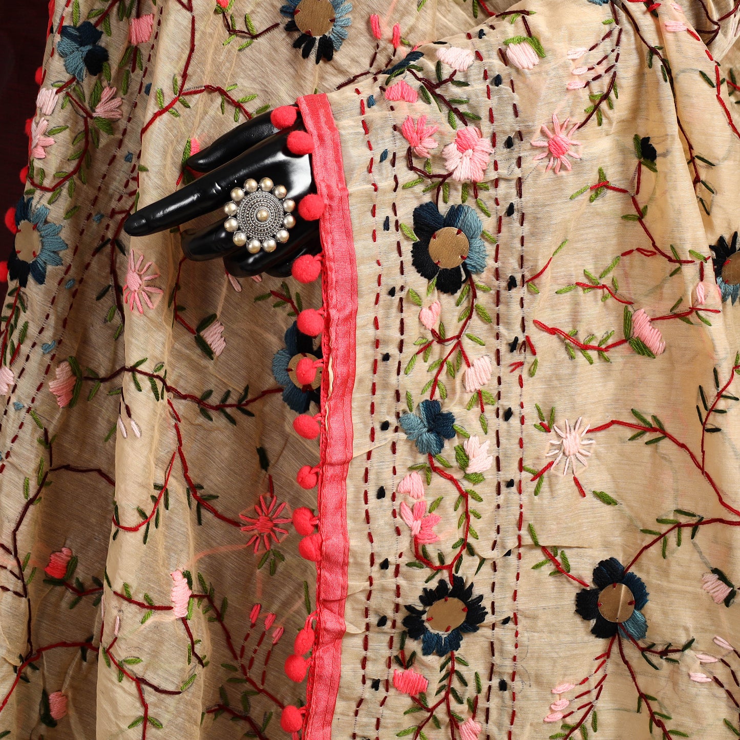 Ranihati Chapa Work Chanderi Silk Hand Embroidery Dupatta 08