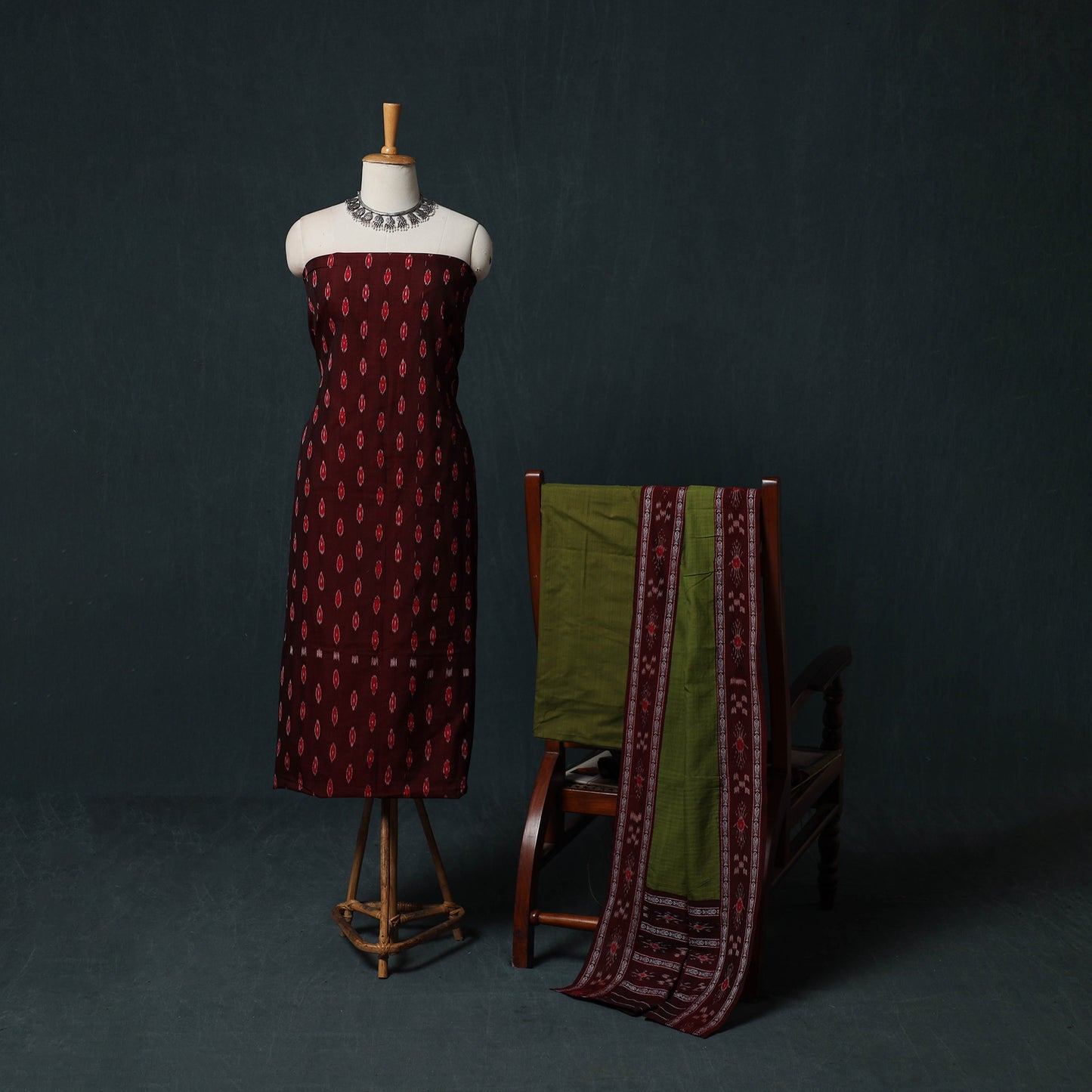 Handloom Cotton 3pc Unstitched Sambalpuri Ikat Dress Material Suit Set 19