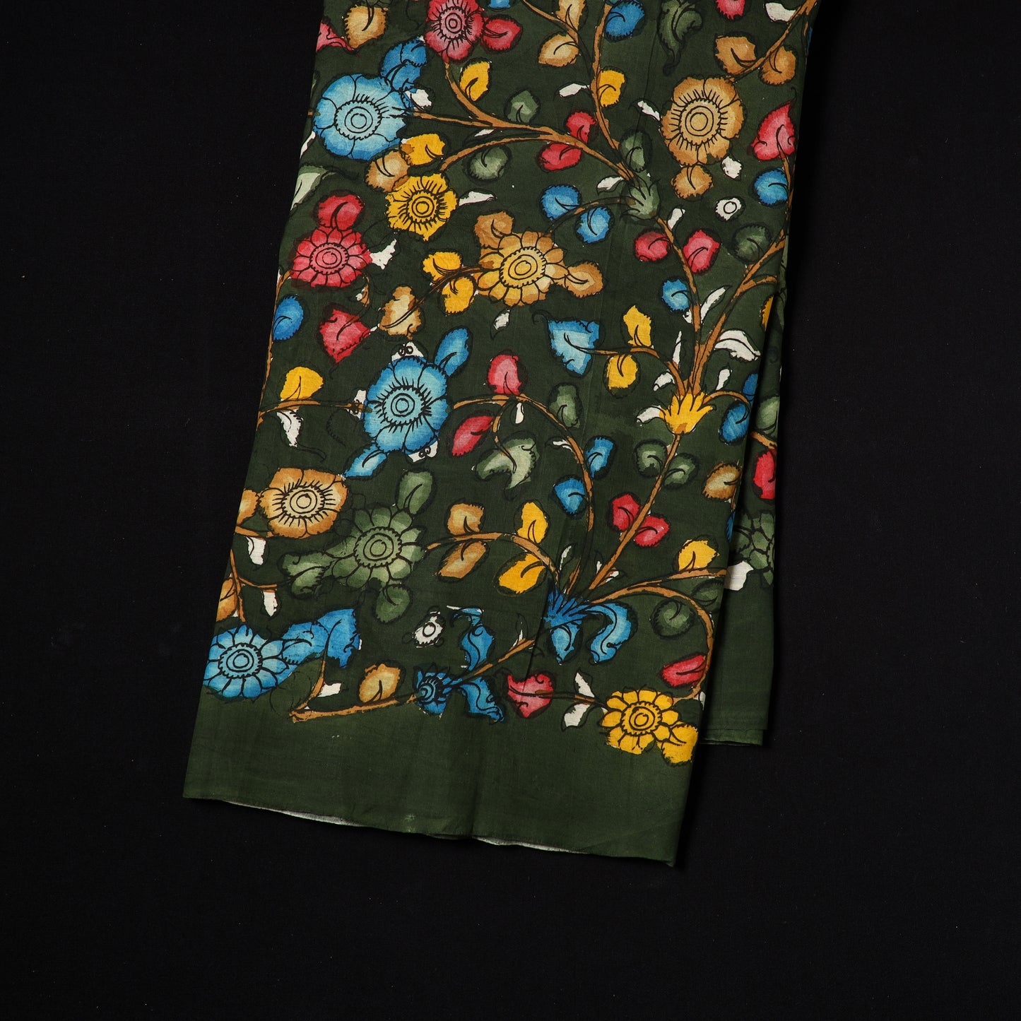 Green - natural dyed chanderi silk handpainted srikalahasti