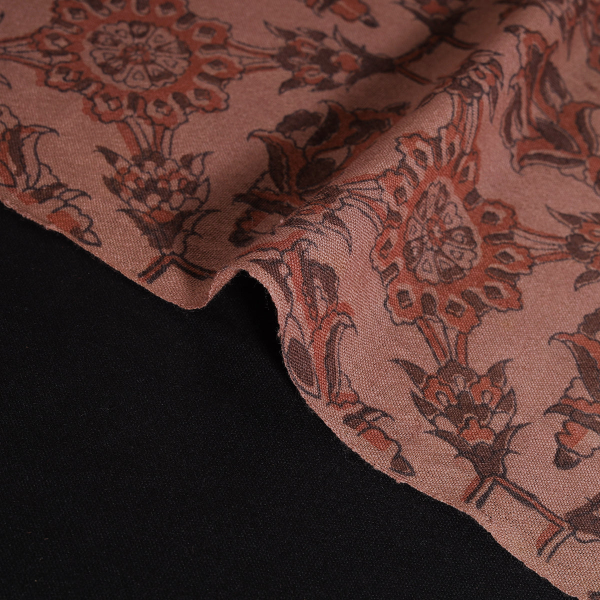 Handwoven Merino Wool Pedana Kalamkari Hand Block Print Natural Dyed Fabric 24
