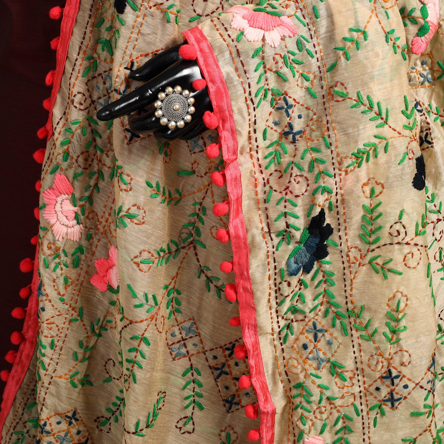 Ranihati Chapa Work Chanderi Silk Hand Embroidery Dupatta 09