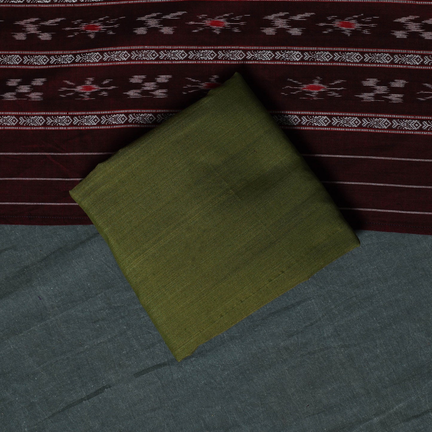 Handloom Cotton 3pc Unstitched Sambalpuri Ikat Dress Material Suit Set 19