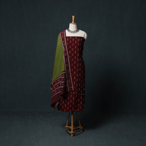 Handloom Cotton 3pc Unstitched Sambalpuri Ikat Dress Material Suit Set 19