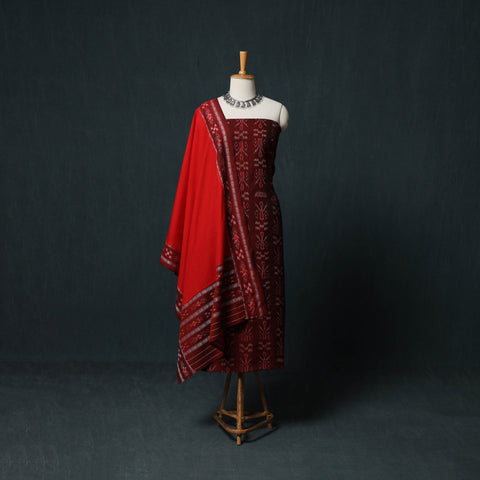Handloom Cotton 3pc Unstitched Sambalpuri Ikat Dress Material Suit Set 20