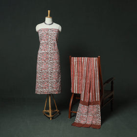 Hand Block Kutch Batik Print Cotton 3pc Unstitched Dress Material Suit Set 07