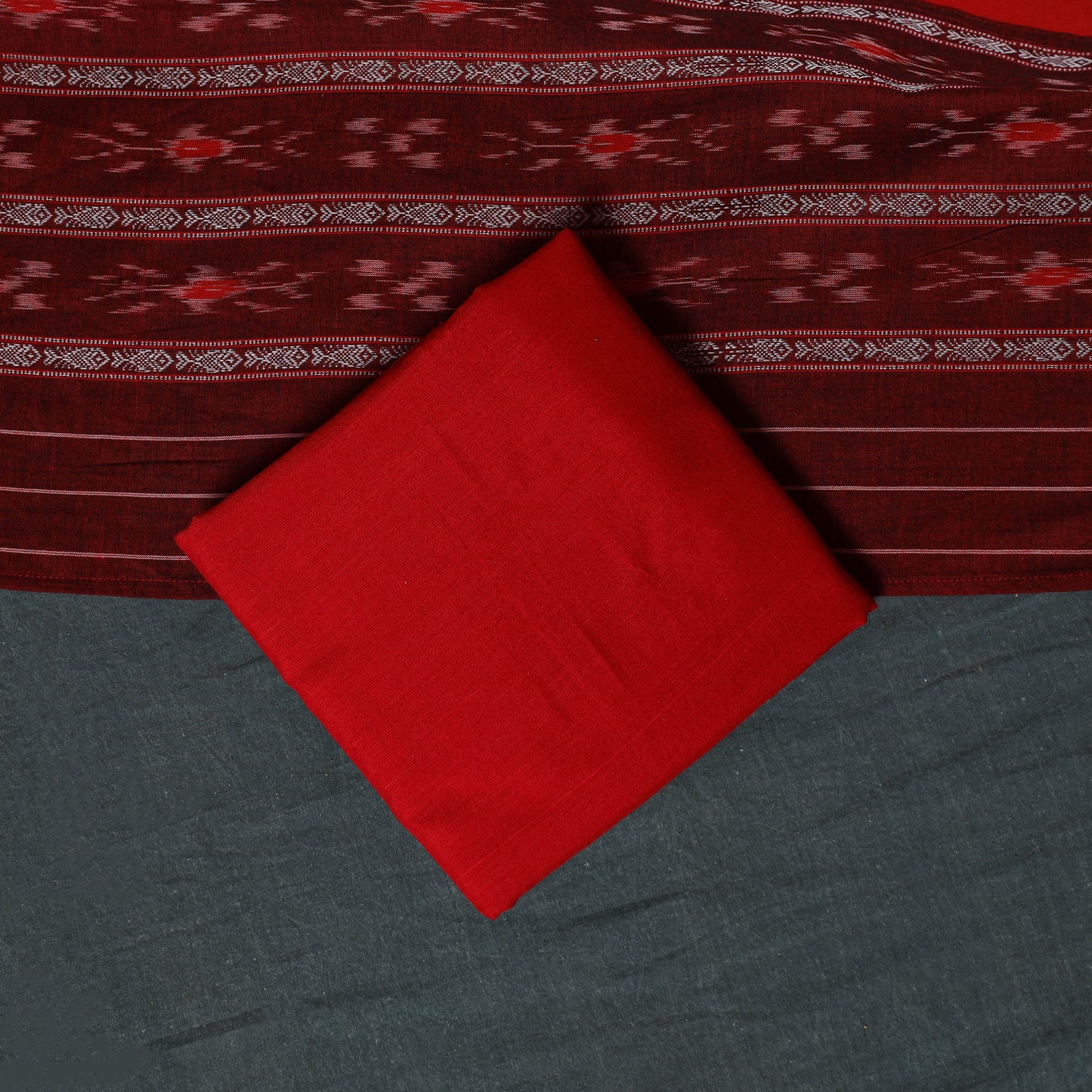 Handloom Cotton 3pc Unstitched Sambalpuri Ikat Dress Material Suit Set 20