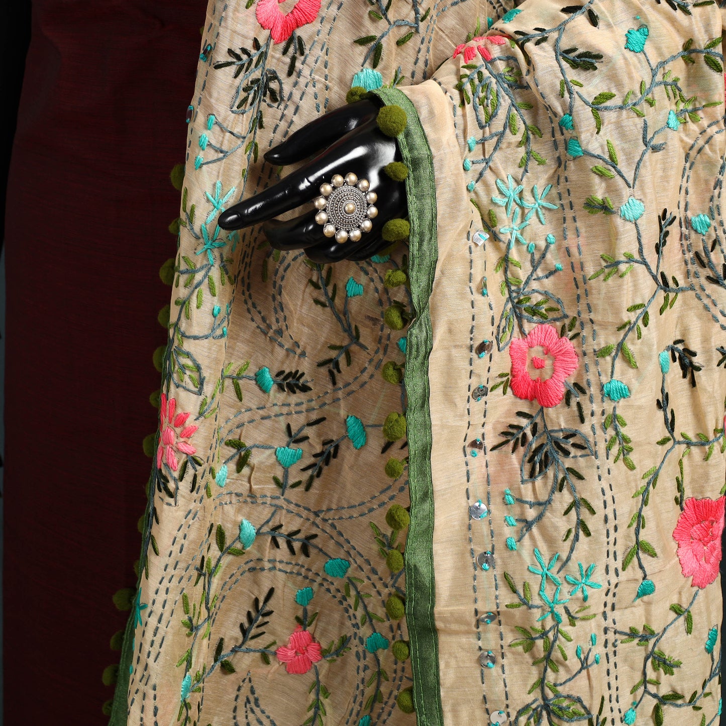 Ranihati Chapa Work Chanderi Silk Hand Embroidery Dupatta 11