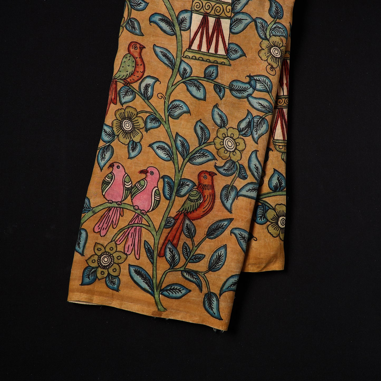 Brown - natural dyed chanderi silk handpainted srikalahasti
