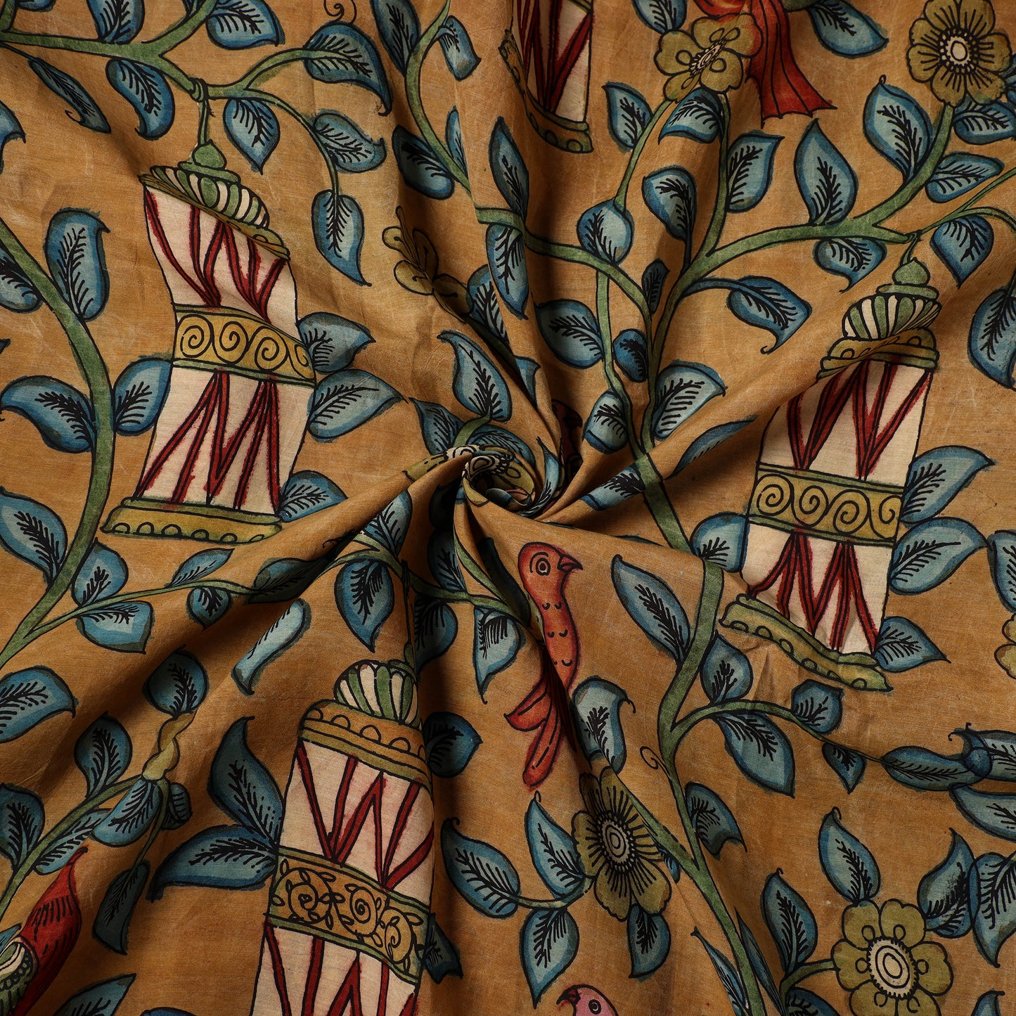 Brown - natural dyed chanderi silk handpainted srikalahasti