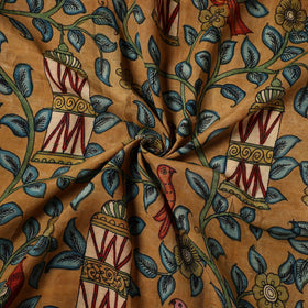Brown - natural dyed chanderi silk handpainted srikalahasti