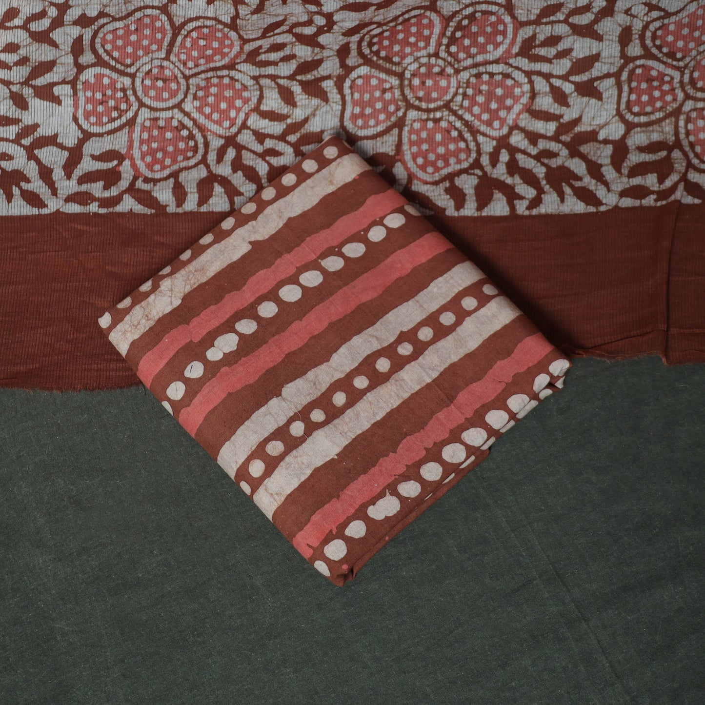 Hand Block Kutch Batik Print Cotton 3pc Unstitched Dress Material Suit Set 07