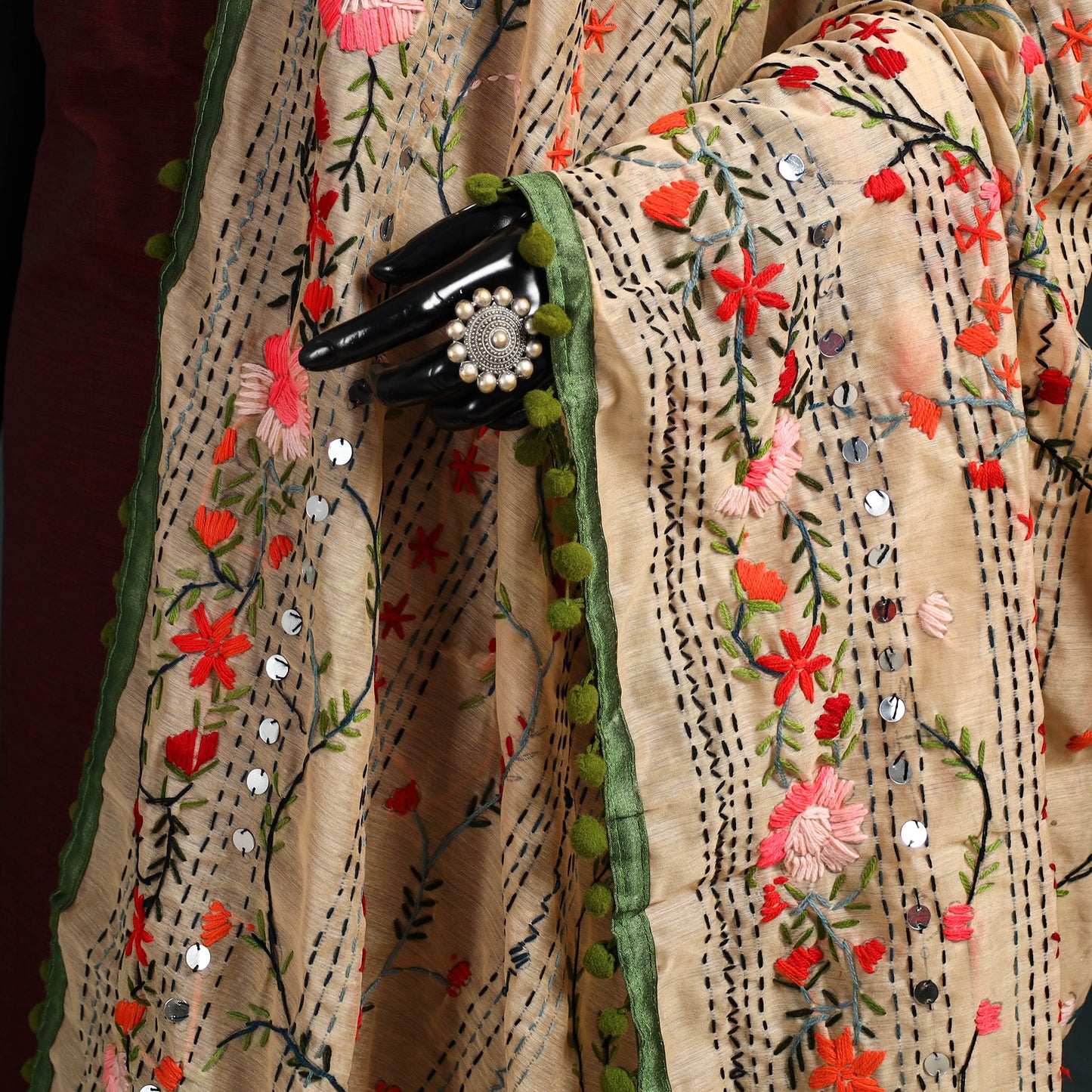 Ranihati Chapa Work Chanderi Silk Hand Embroidery Dupatta 12
