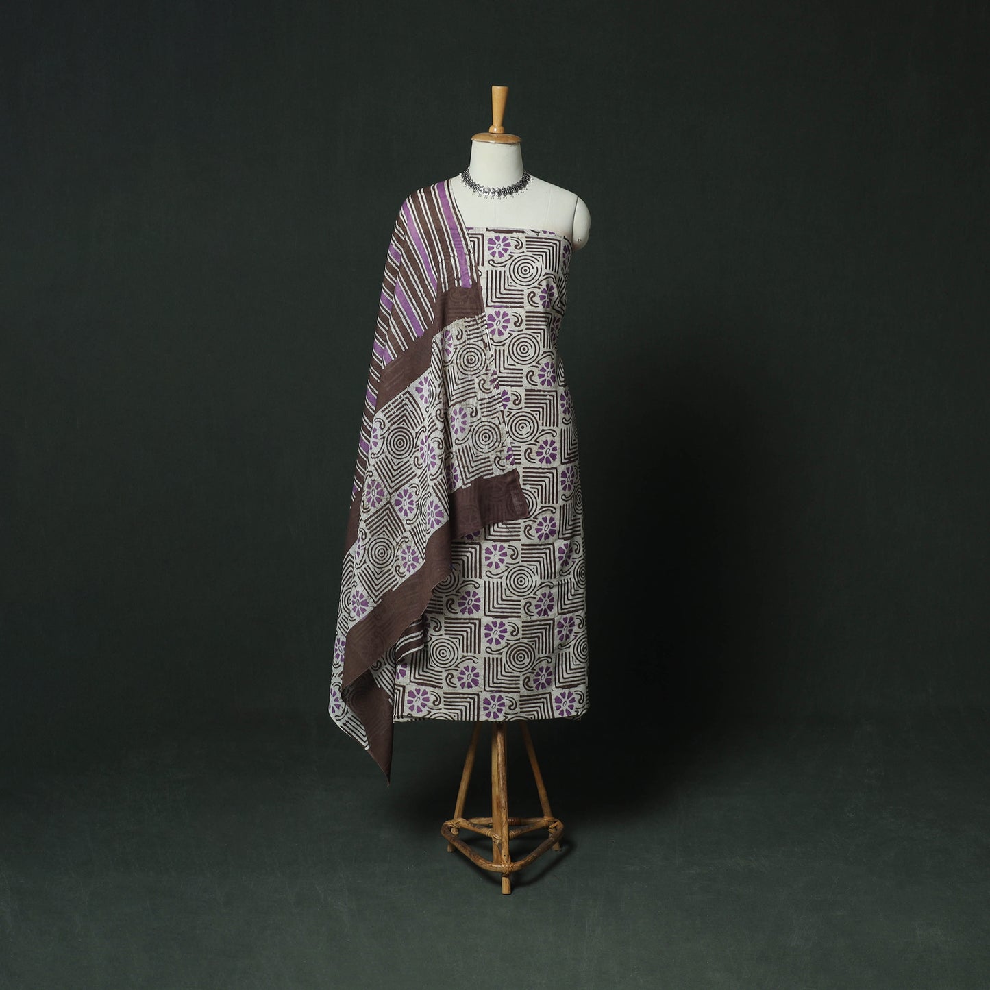 Hand Block Kutch Batik Print Cotton 3pc Unstitched Dress Material Suit Set 01