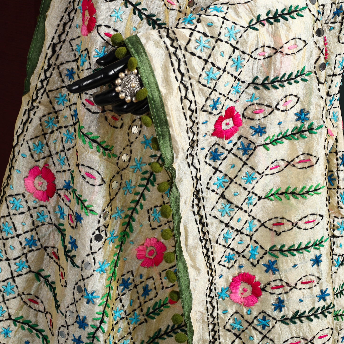 Ranihati Chapa Work Chanderi Silk Hand Embroidery Dupatta 13