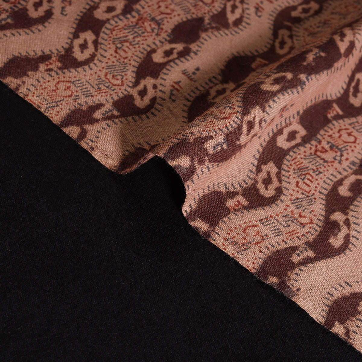 Handwoven Merino Wool Pedana Kalamkari Hand Block Print Natural Dyed Fabric 21