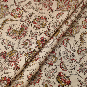  Beige Block Print Cotton Pedana Kalamkari Fabric