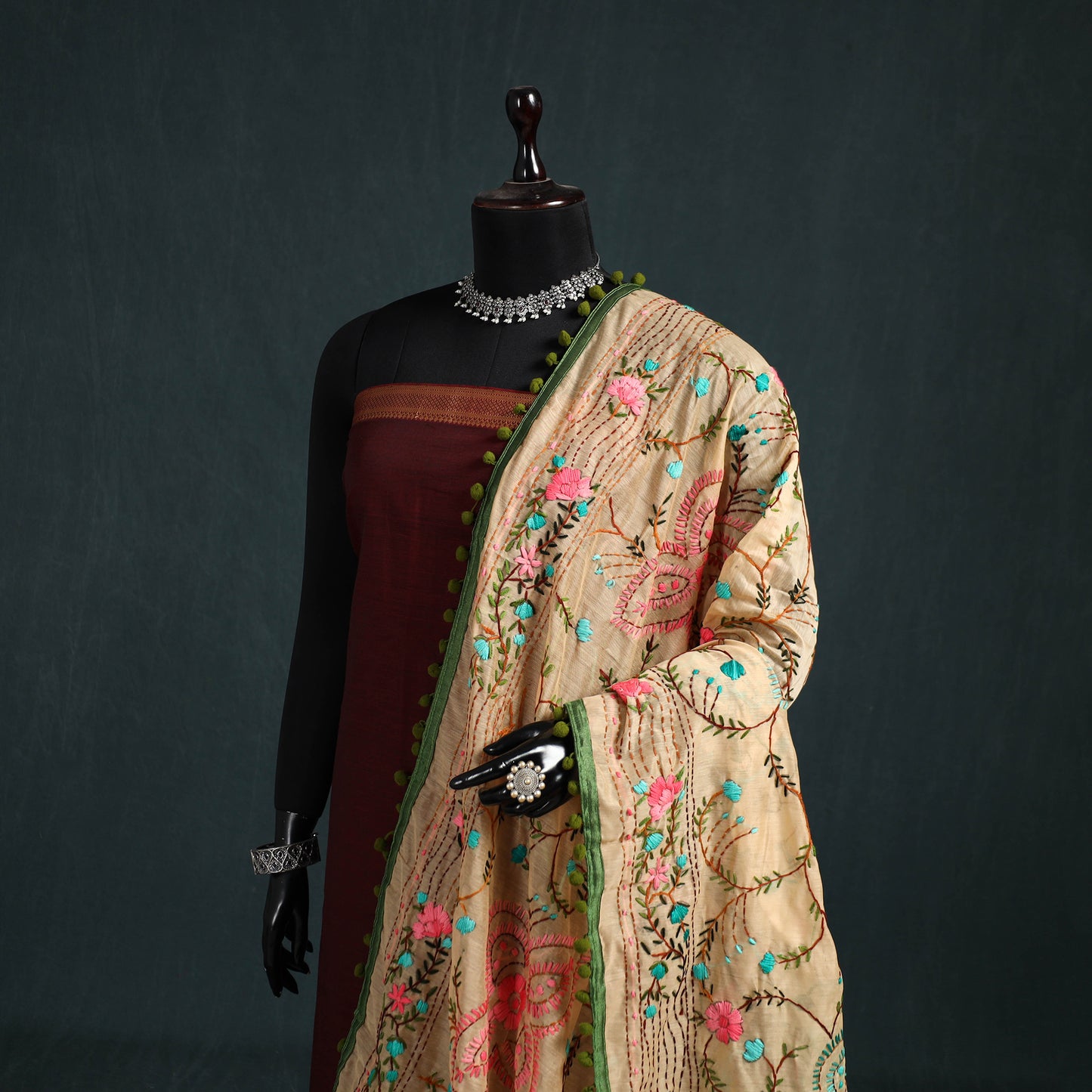 Ranihati Chapa Work Chanderi Silk Hand Embroidery Dupatta 14