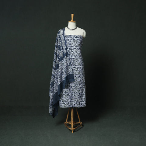 Hand Block Kutch Batik Print Cotton 3pc Unstitched Dress Material Suit Set 02