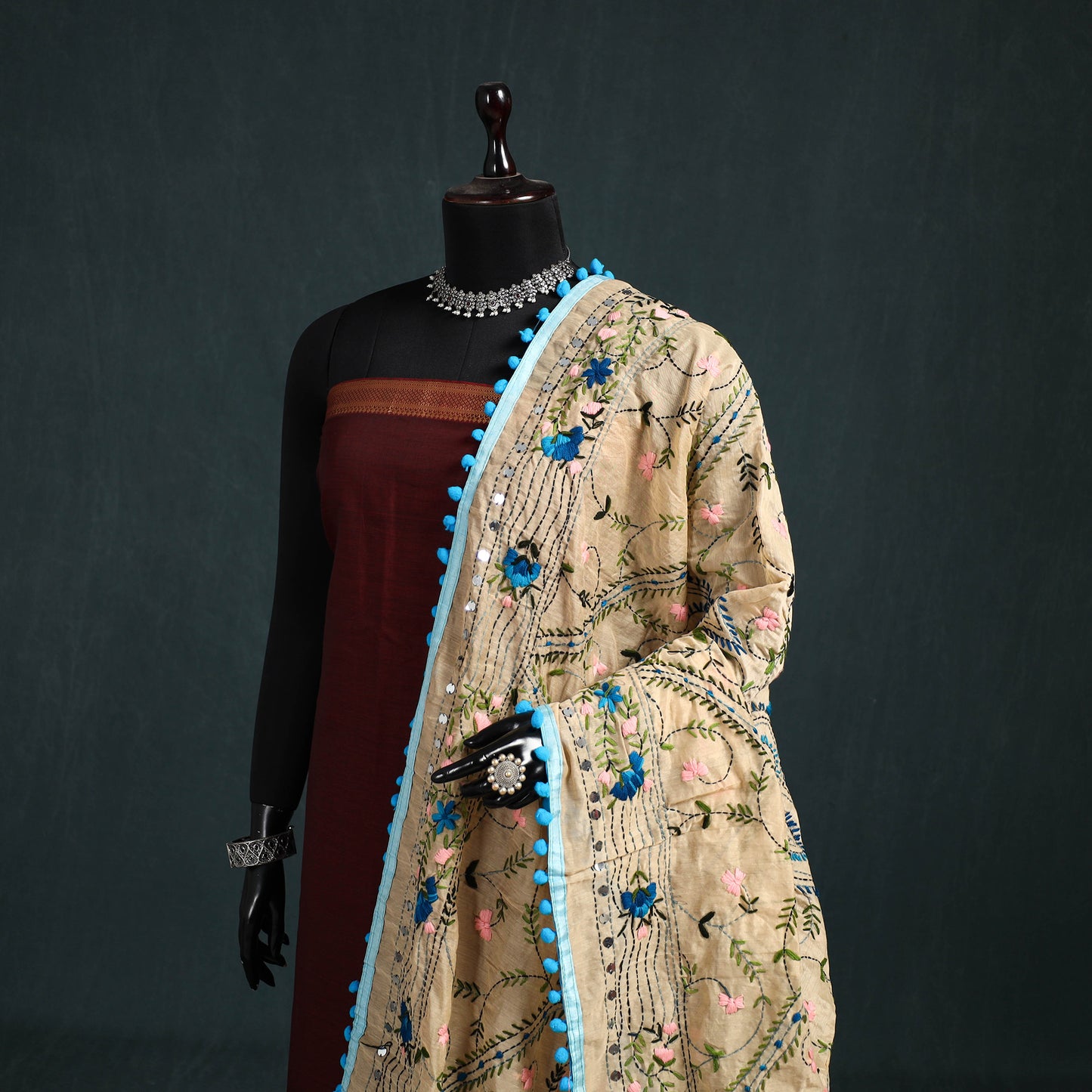 Ranihati Chapa Work Chanderi Silk Hand Embroidery Dupatta 16