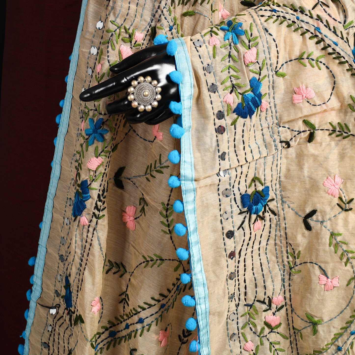 Ranihati Chapa Work Chanderi Silk Hand Embroidery Dupatta 16