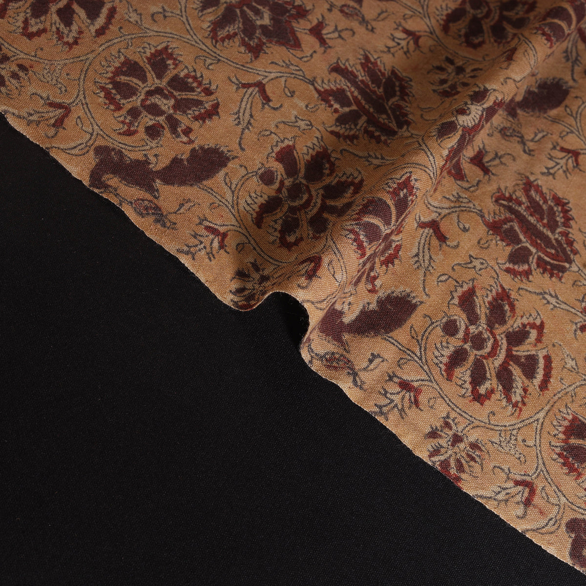 Handwoven Merino Wool Pedana Kalamkari Hand Block Print Natural Dyed Fabric 19