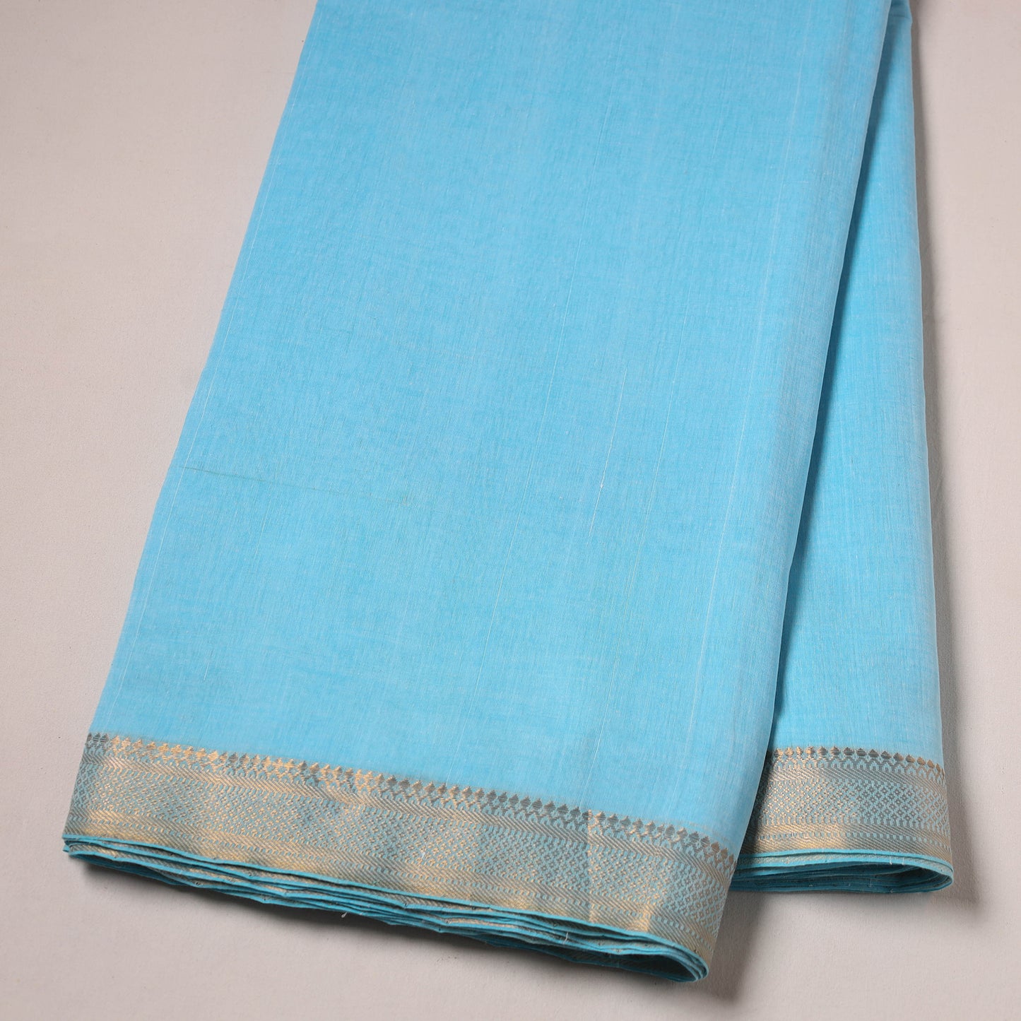 Blue - Mangalagiri Handloom Cotton Nizam Zari Border Fabric 04