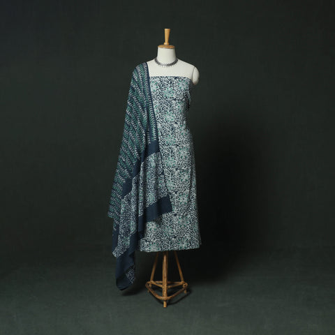Hand Block Kutch Batik Print Cotton 3pc Unstitched Dress Material Suit Set 03