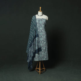 Hand Block Kutch Batik Print Cotton 3pc Unstitched Dress Material Suit Set 03