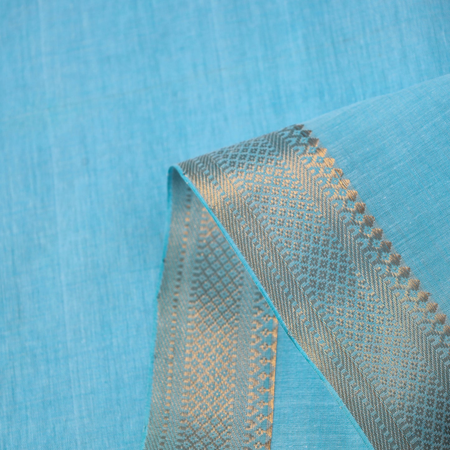 Blue - Mangalagiri Handloom Cotton Nizam Zari Border Fabric 04