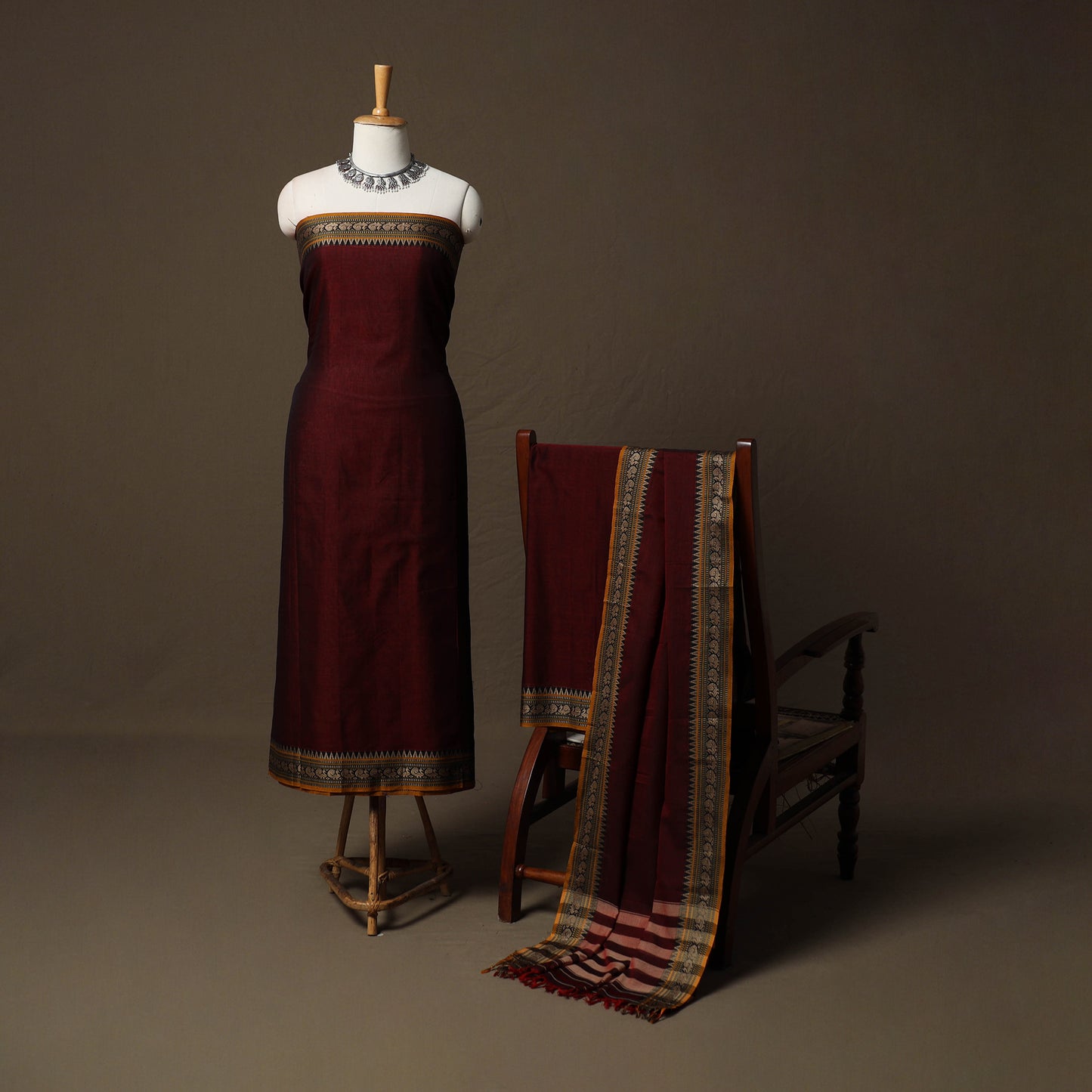 Dharwad Cotton 3pc Unstitched Dress Material Suit Set with Woven Border 83
