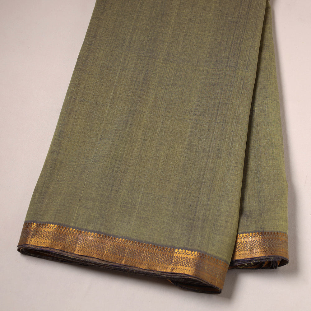 Green - Mangalagiri Handloom Cotton Nizam Zari Border Fabric 05