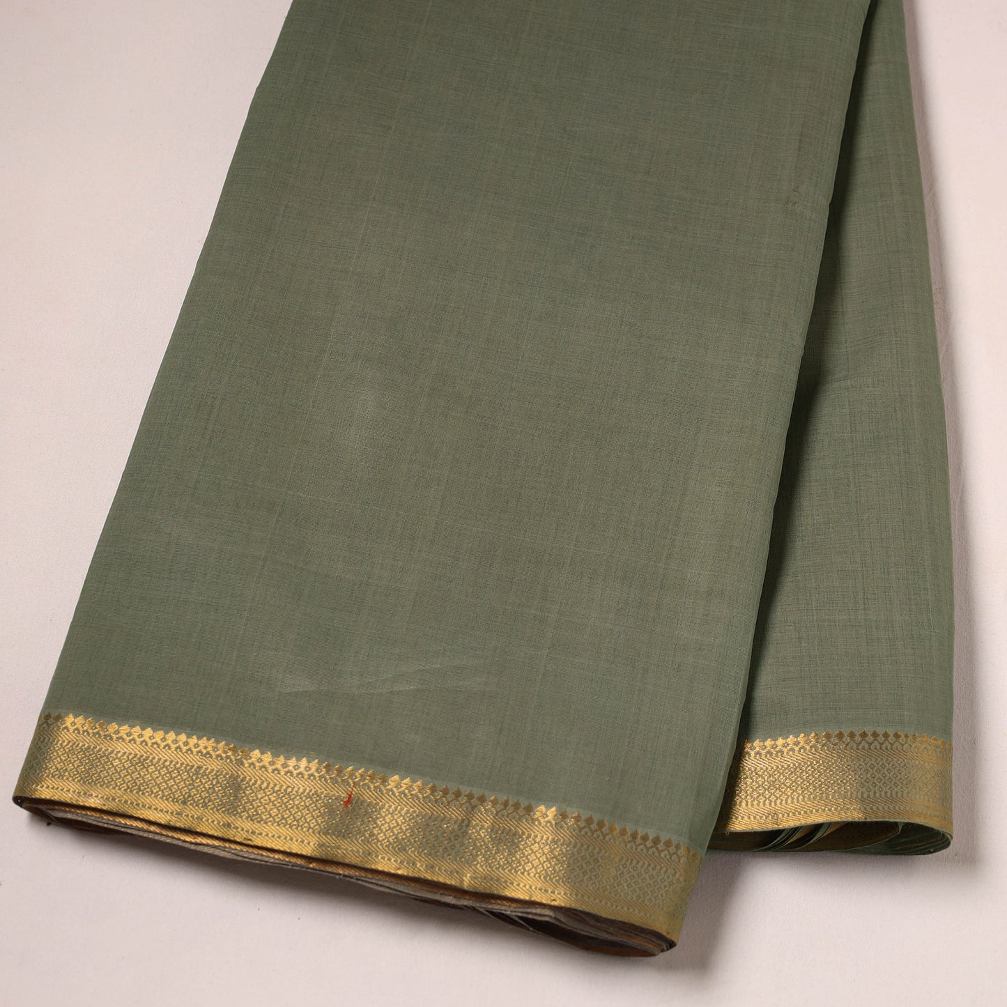 Green - Mangalagiri Handloom Cotton Nizam Zari Border Fabric 06