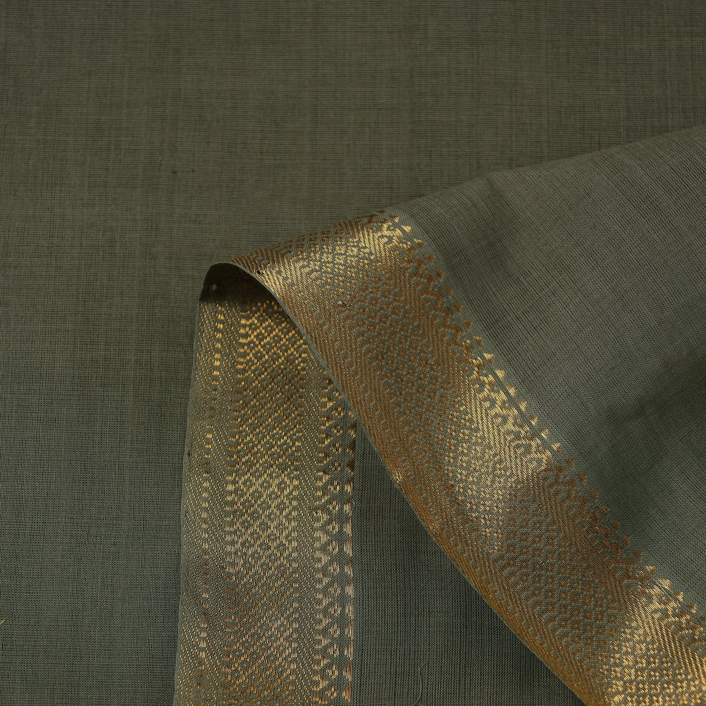 Green - Mangalagiri Handloom Cotton Nizam Zari Border Fabric 06