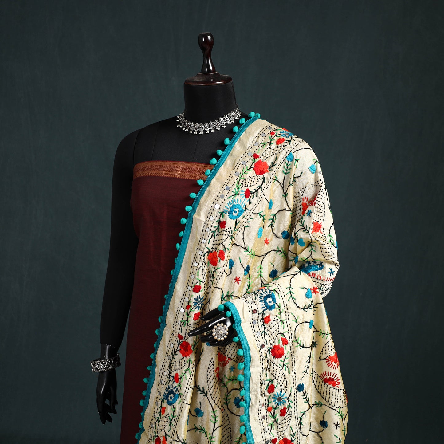 Ranihati Chapa Work Chanderi Silk Hand Embroidery Dupatta 20