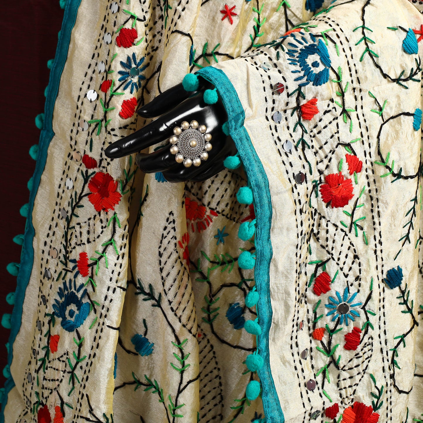 Ranihati Chapa Work Chanderi Silk Hand Embroidery Dupatta 20