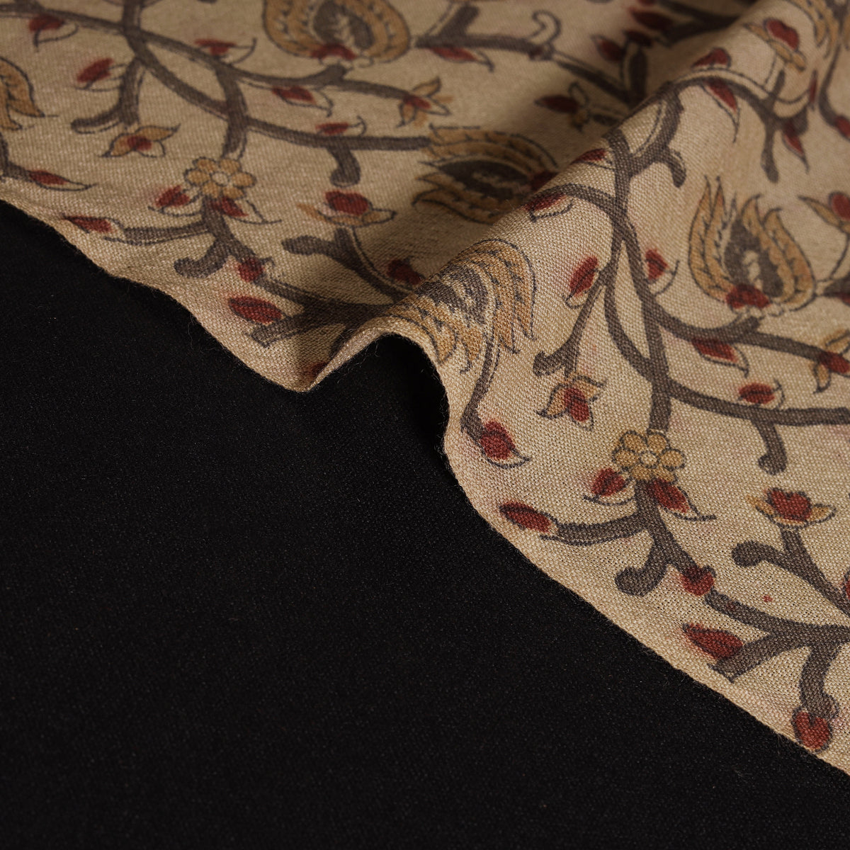 Handwoven Merino Wool Pedana Kalamkari Hand Block Print Natural Dyed Fabric 16