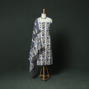 Hand Block Kutch Batik Print Cotton 3pc Unstitched Dress Material Suit Set 05